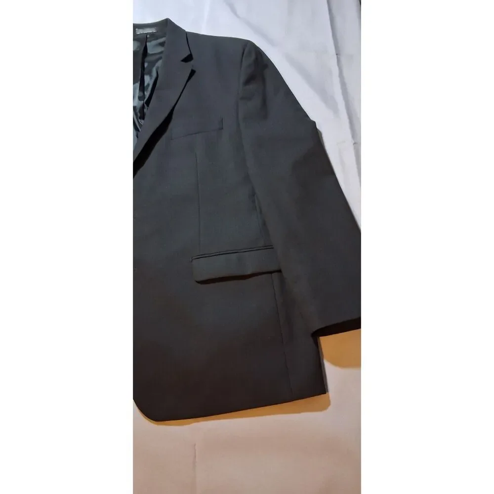 Chaps Mens Two-Piece Suit Black 46R Blazer Jacket 40x30 Pants Formal 52% Wool
